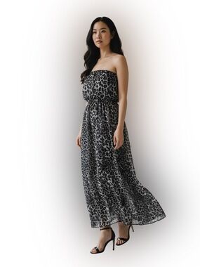 NWOT Forever 21 Chiffon Strapless Leopard Print Maxi Dress - Small